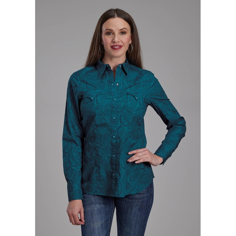 Womens Tonal Paisley Long Sleeve Snap Western Shirt XS