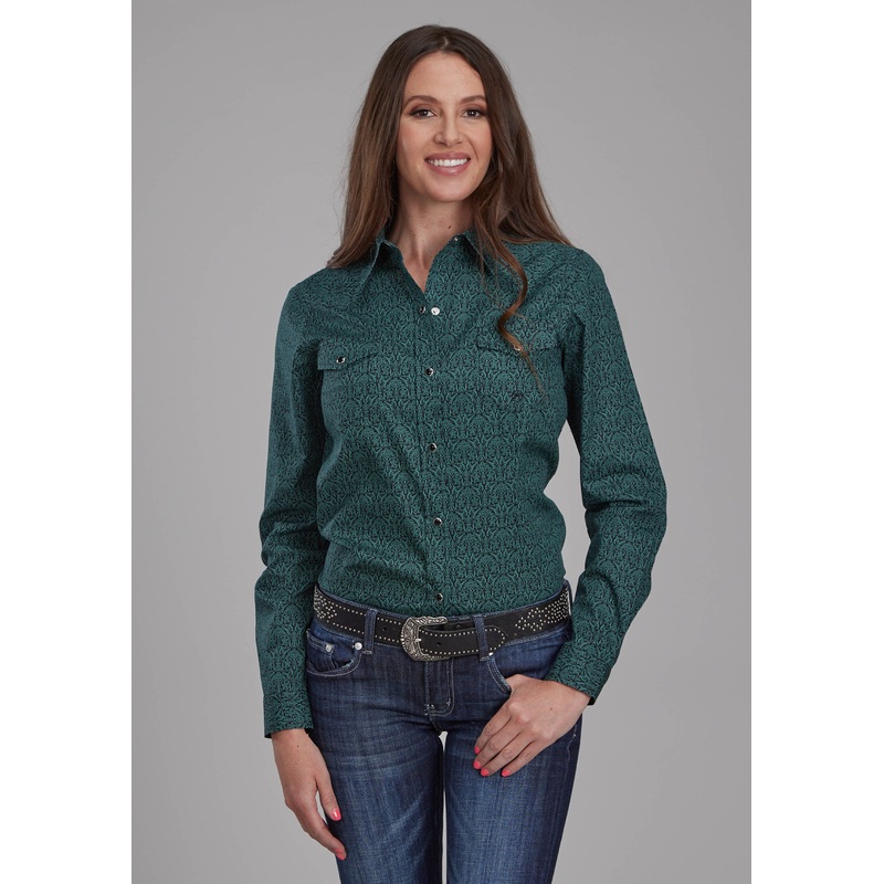 Womens Vintage Paisley Long Sleeve Snap Western Shirt XS