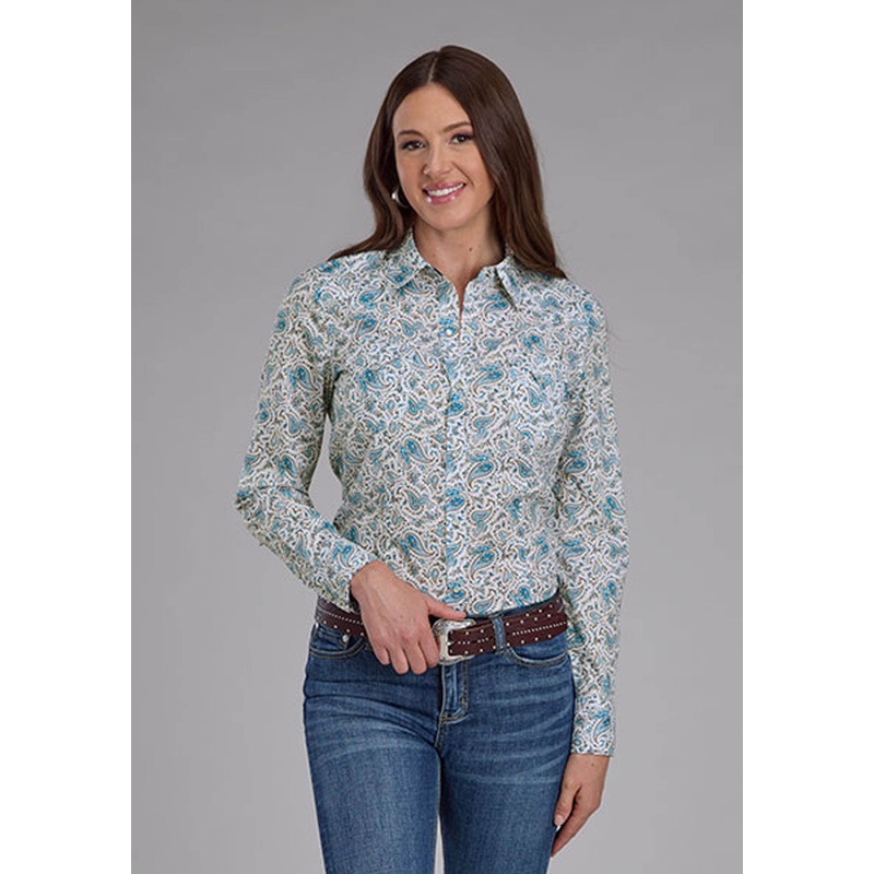 Womens Vintage Paisley Print Long Sleeve Snap Western Shirt XS