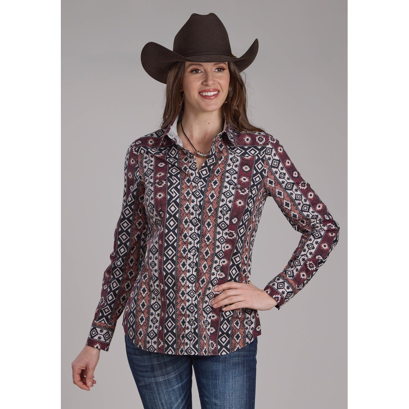 Womens Winter Aztec Print Long Sleeve Snap Western Shirt XS