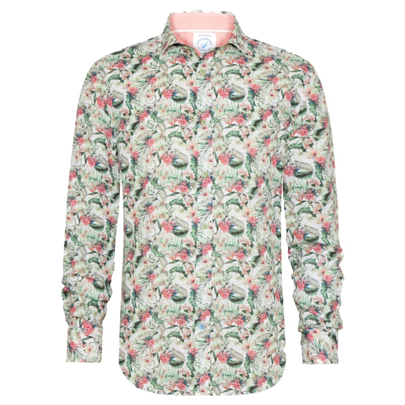 A Fish Named Fred Floral Print Shirt Light Green Medium