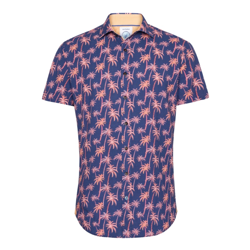 A Fish Named Fred Short Sleeve Palm Trees Shirt Cobalt Blue Medium