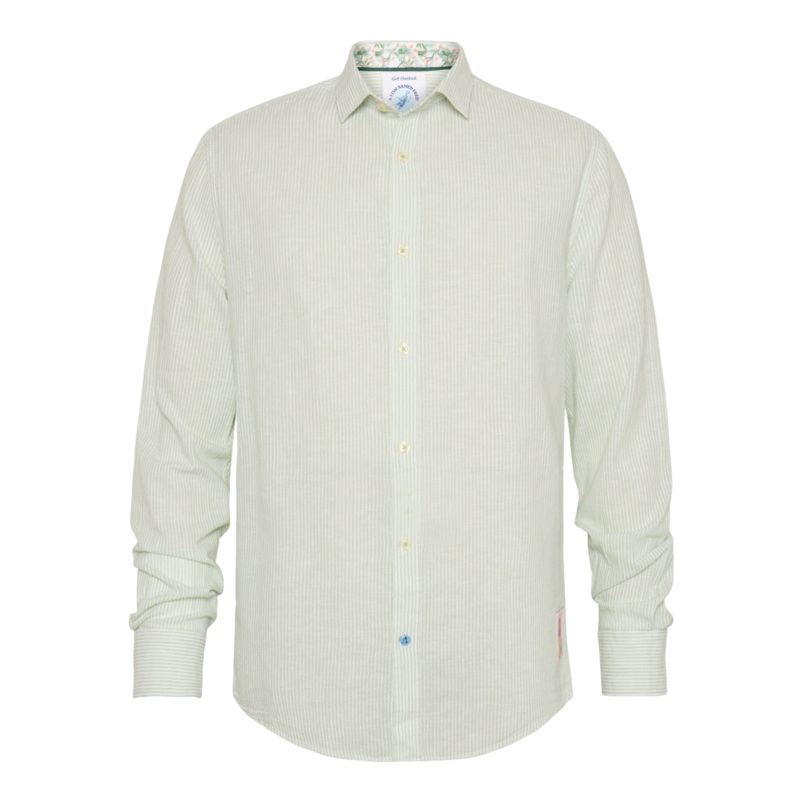 A Fish Named Fred Stripe Linen Shirt Light Green Medium