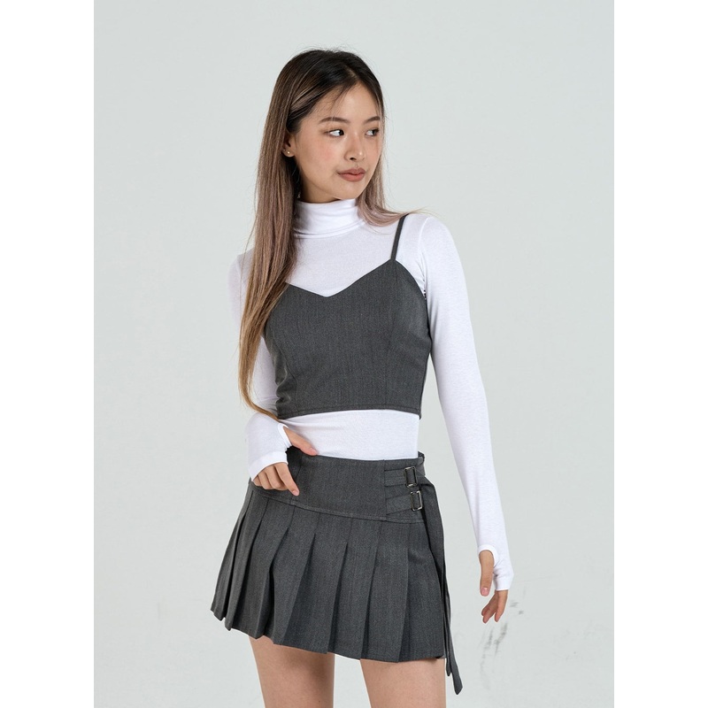 Back Zipper Crop Tank Top CO12 Beige S