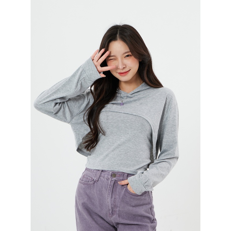 Basic Cami Top and Bolero Hoodie Set BS13 Grey S