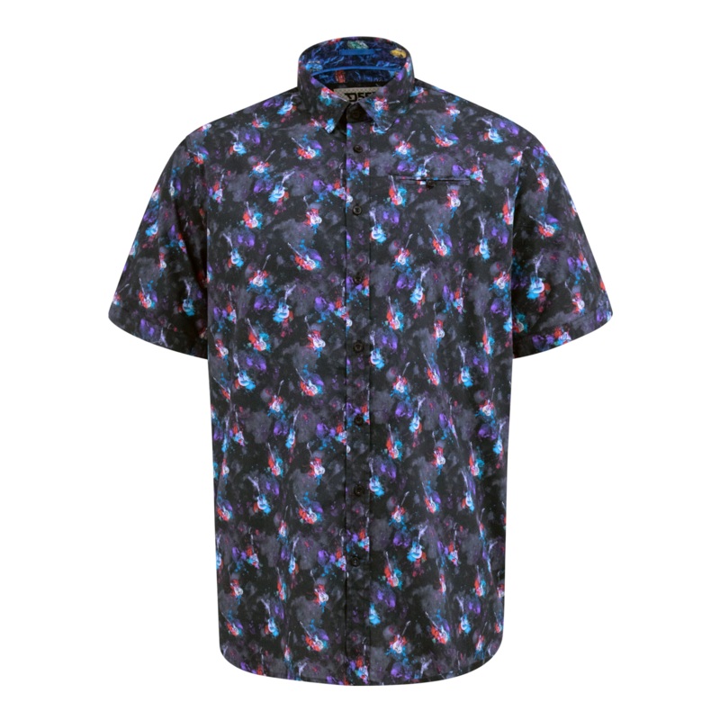 Duke Farnborough Guitar Print Short Sleeve Shirt Black 2 X-Large