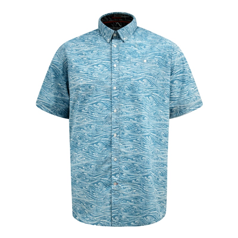 Duke Torquay Wave Print Short Sleeve Shirt Blue 2 X-Large