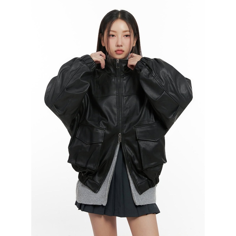 Lui Loose Fit Faux Leather Jumper CS20 Gray S/M