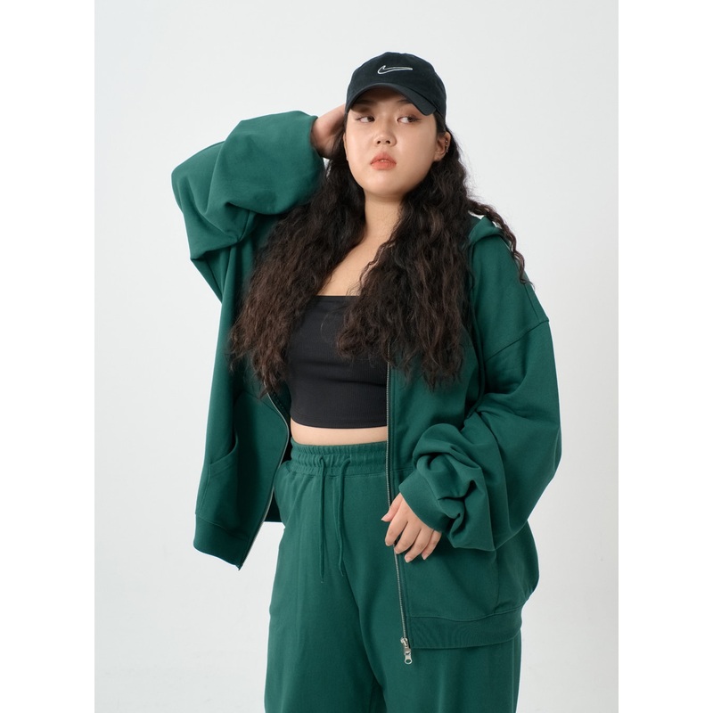 Plus Casual Oversize Zipper Hoddie IO05 Dark green L