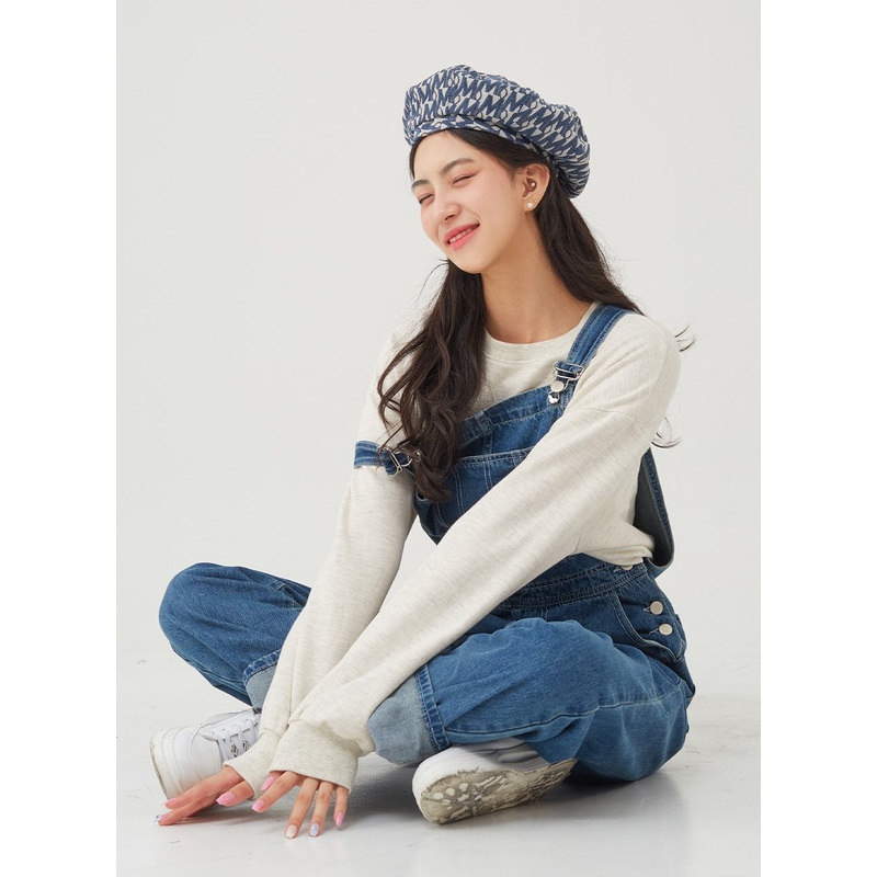 Side Button Denim Overall Pants BG24 Blue S