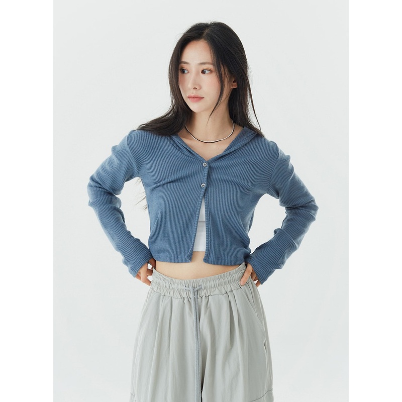 Two Button Ribbed Hoodie Cardigan OG25 Light beige S/M