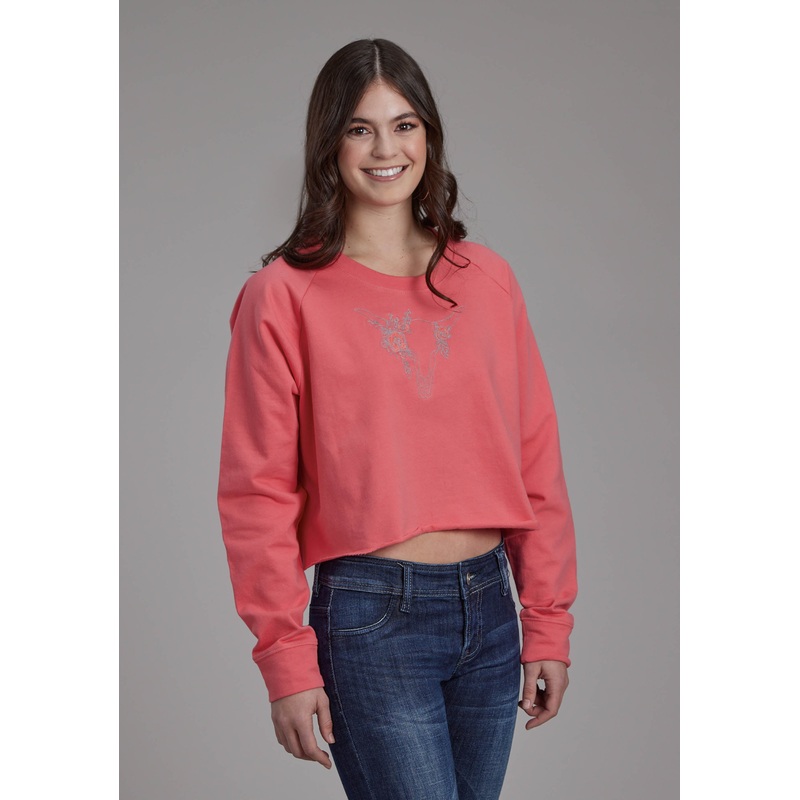 Womens Bright Corral Pink Long Sleeve Pullover Western Shirt XS