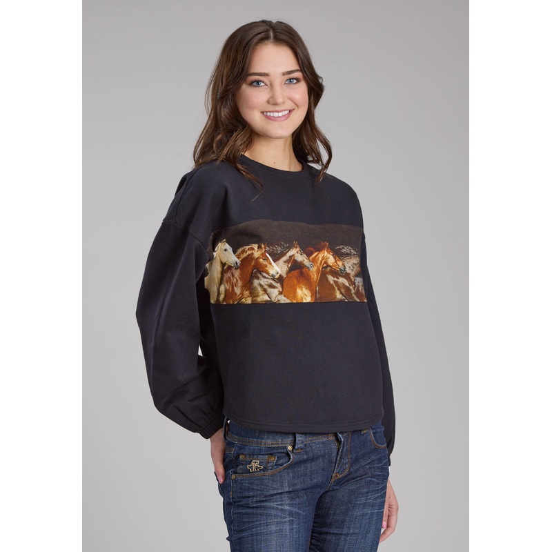 Womens Cotton Fleece Pull0Over Long Sleeve Pullover Western Shirt XS