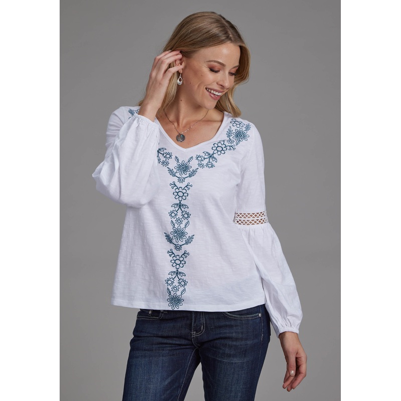 Womens Cotton Slub Jersey Knit Blouse Long Sleeve Pullover Western Shirt XS