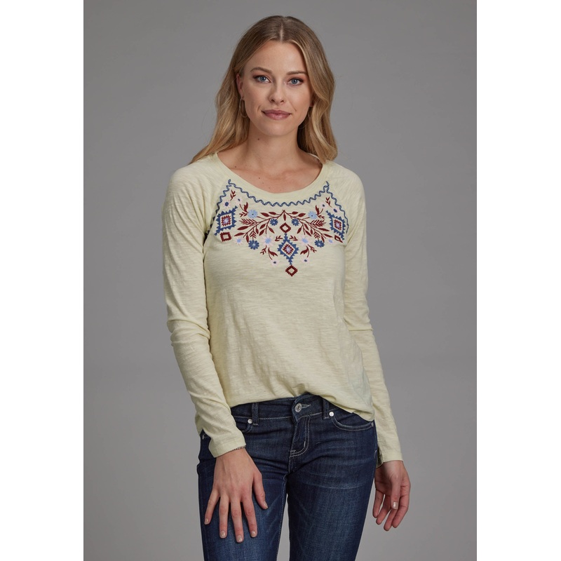 Womens Cotton Slub Jersey Shirt Long Sleeve Pullover Western Shirt XS