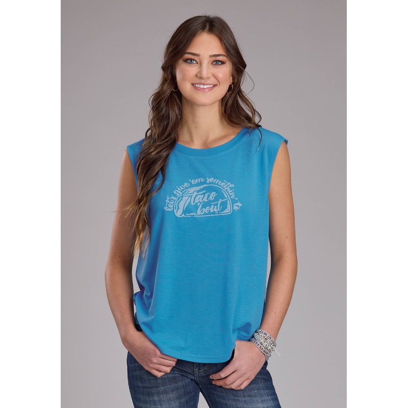 Womens Poly Rayon Jersey Sleeveless Tee Sleeveless Pullover Western Shirt XS