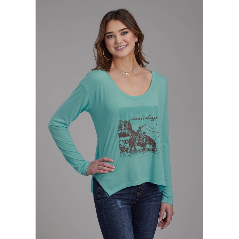 Womens Poly Rayon Long Sleeve Jersey Tee Long Sleeve Pullover Western Shirt XS