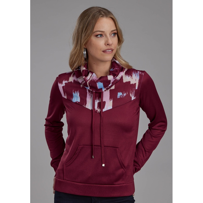 Womens Poly Spandex Cowl Neck Top Long Sleeve Pullover Western Shirt XS