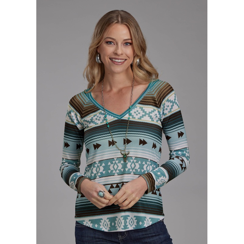 Womens Poly Spandex Sweater Jersey Top Long Sleeve Pullover Western Shirt XS