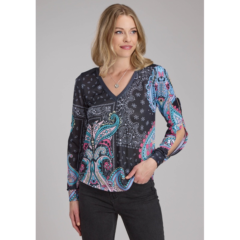 Womens Poly Spandex Sweater Knit Top Long Sleeve Pullover Western Shirt XS