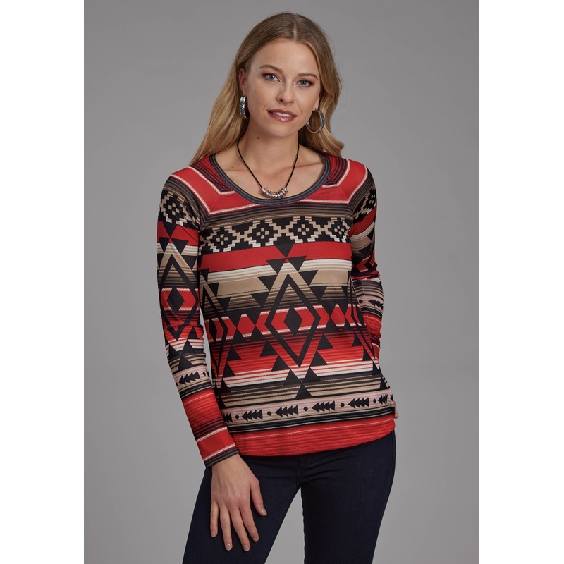 Womens Sweater Jersey Scoop Neck Top Long Sleeve Pullover Western Shirt XS