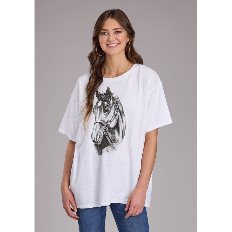 Womens White Cotton Slub Jersey Short Sleeve Pullover Western Shirt XS