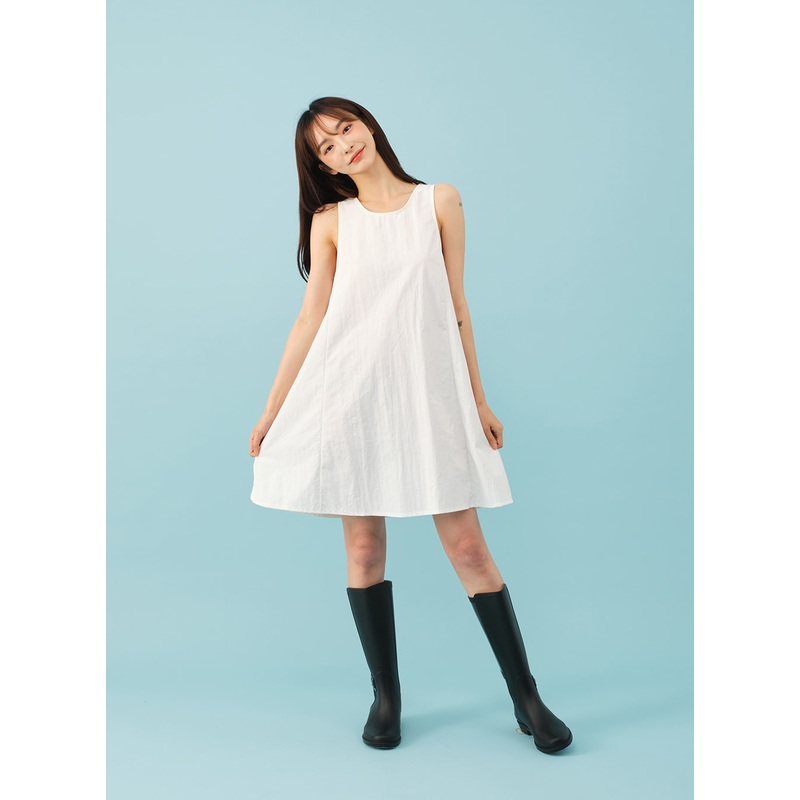 Back Ribbon Nylon Midi Dress BJ17 Cream S/M