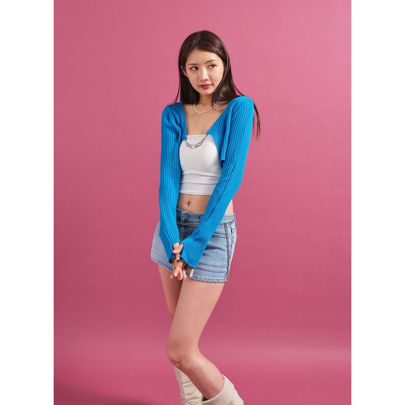 Chain Tied Crop Cardigan CM6 Orange S/M