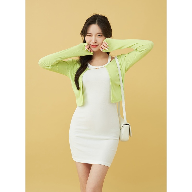 Clover Chained Cardigan and Mini Dress Set BU13 (Dress)White(Outer)Green S