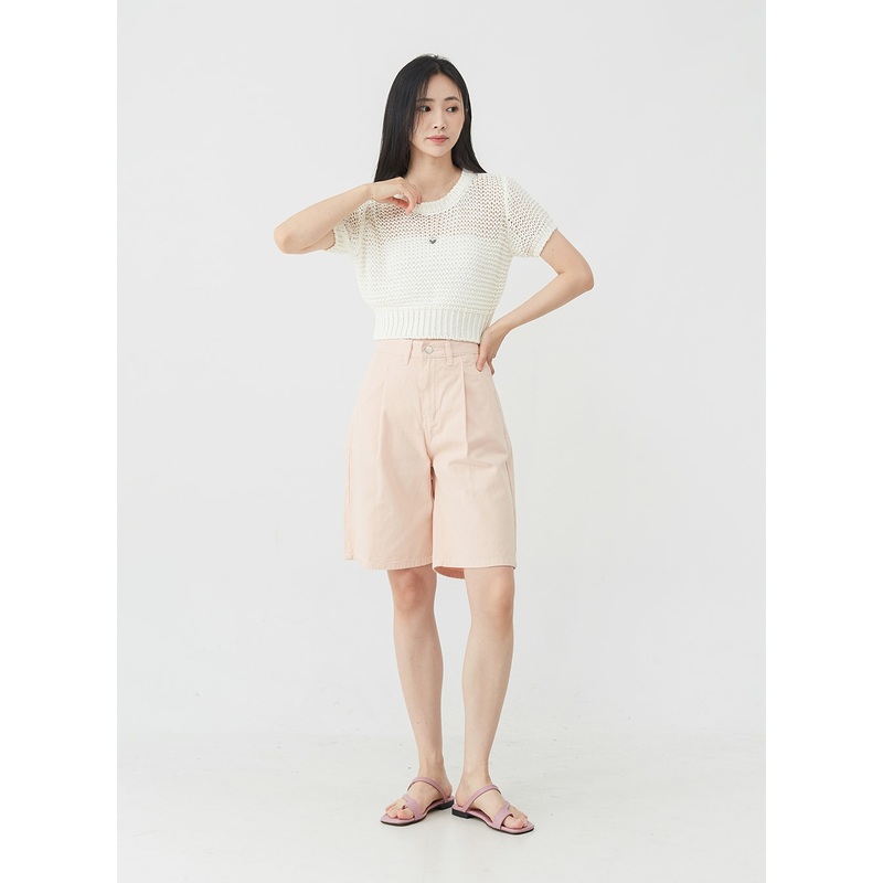 Pintuck Cotton Long Shorts OJ30 Cream S