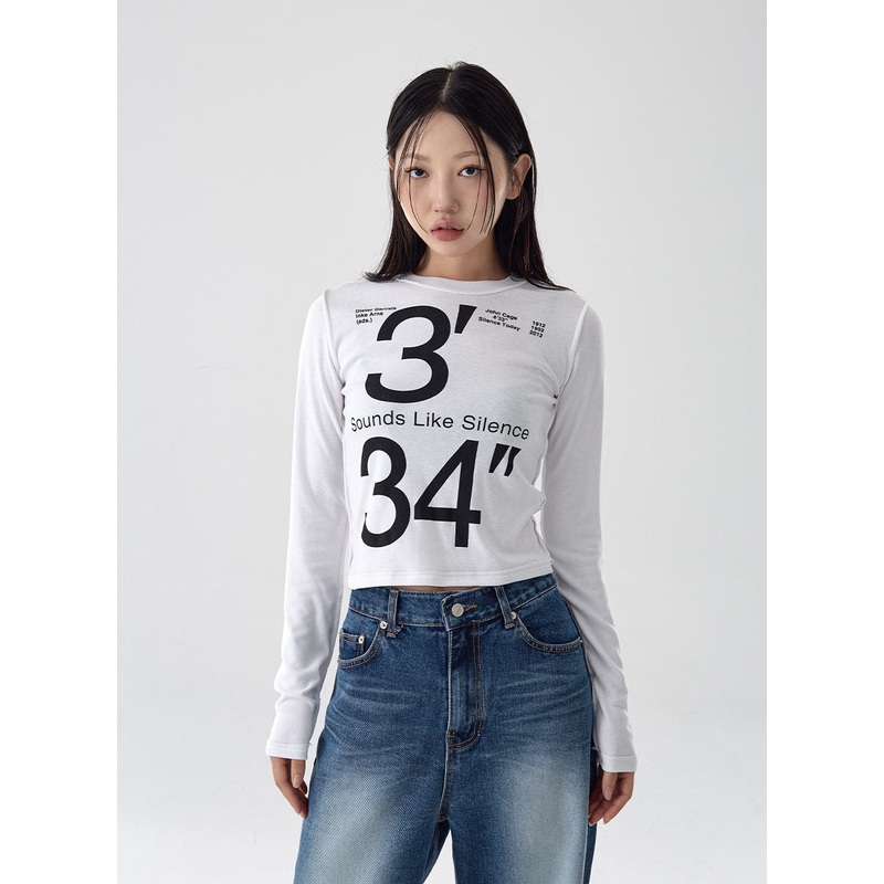 Printing Crop Long Sleeve T-Shirt CG18 Black S