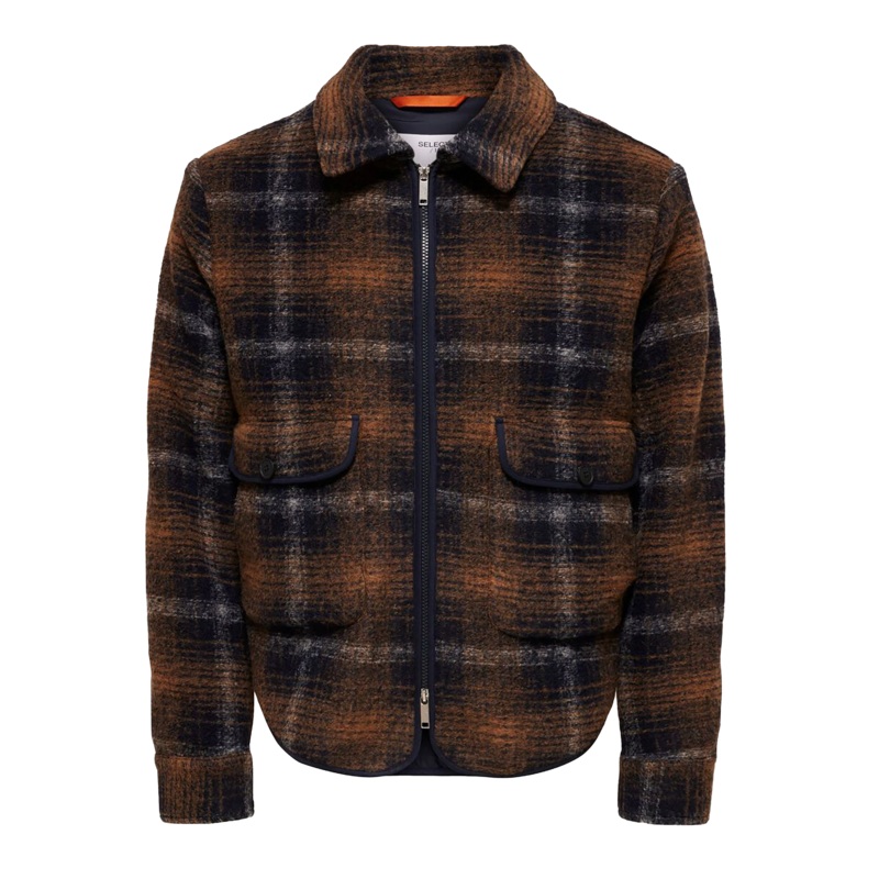 Selected Hope Boiled Wool Jacket Navy Blazer/Brown Small