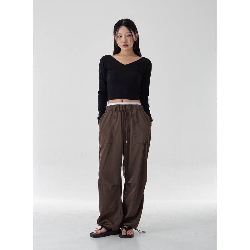 String Wide Pants Unisex CG11 Dark Brown M/L