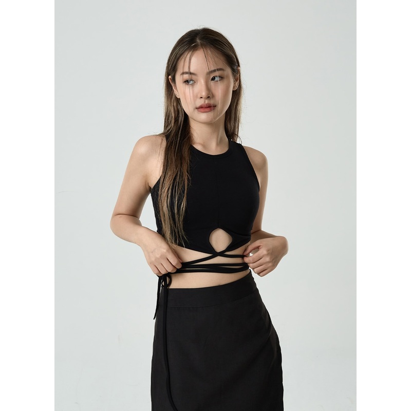 Waist Strap Cropped Tank Top CU8 White S