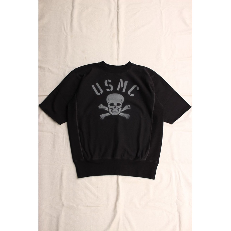 FREEWHEELERS / “USMC SKULL and BONES” SIDEWAYS SERIES SET-IN SHORT SLEEVE SWEAT SHIRT (#2324004,BLACK) S