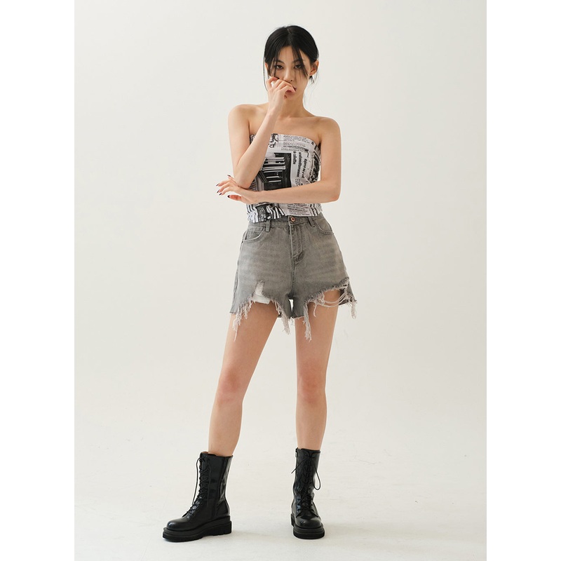 Newspaper Print Tube Top CM13 Black S
