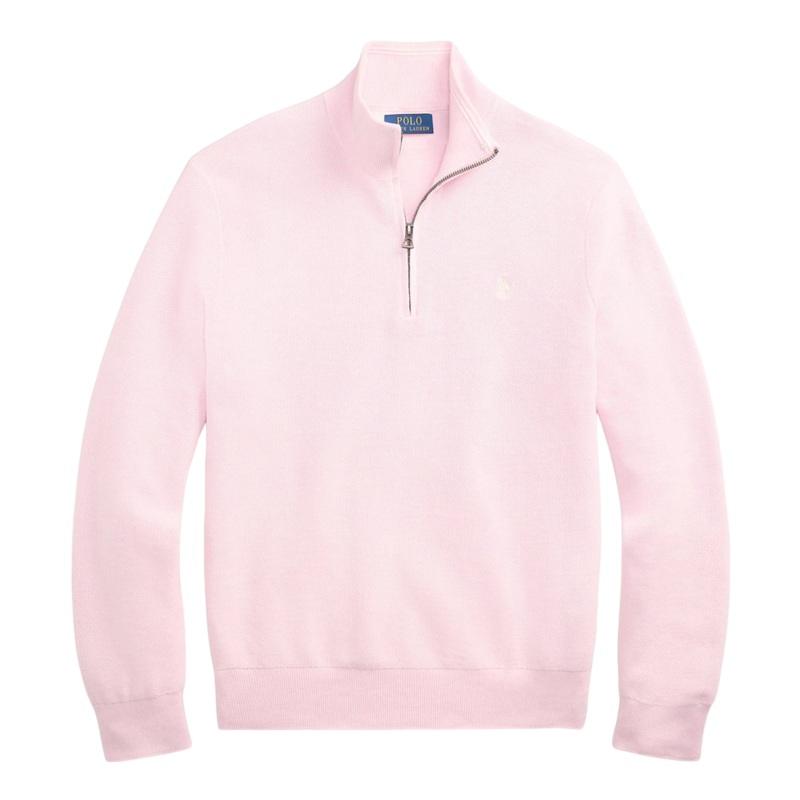 Polo Ralph Lauren Mesh Knit 1/4 Zip Sweater Ballet Pink Heather Medium