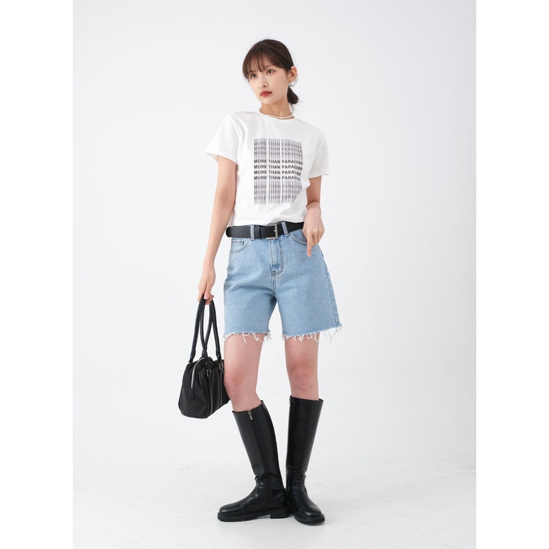 Raw Hem Long Denim Shorts CA29 Black S