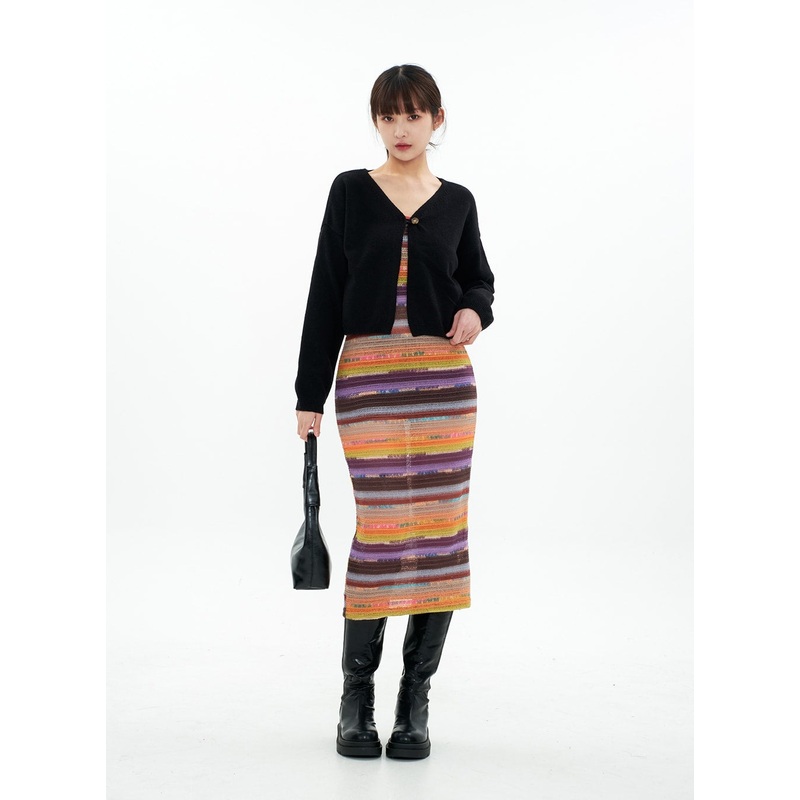 Single Button Cropped Cardigan CA07 Black S