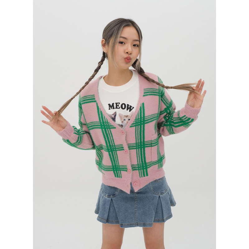 Check Pattern Cardigan J15 Pink S/M