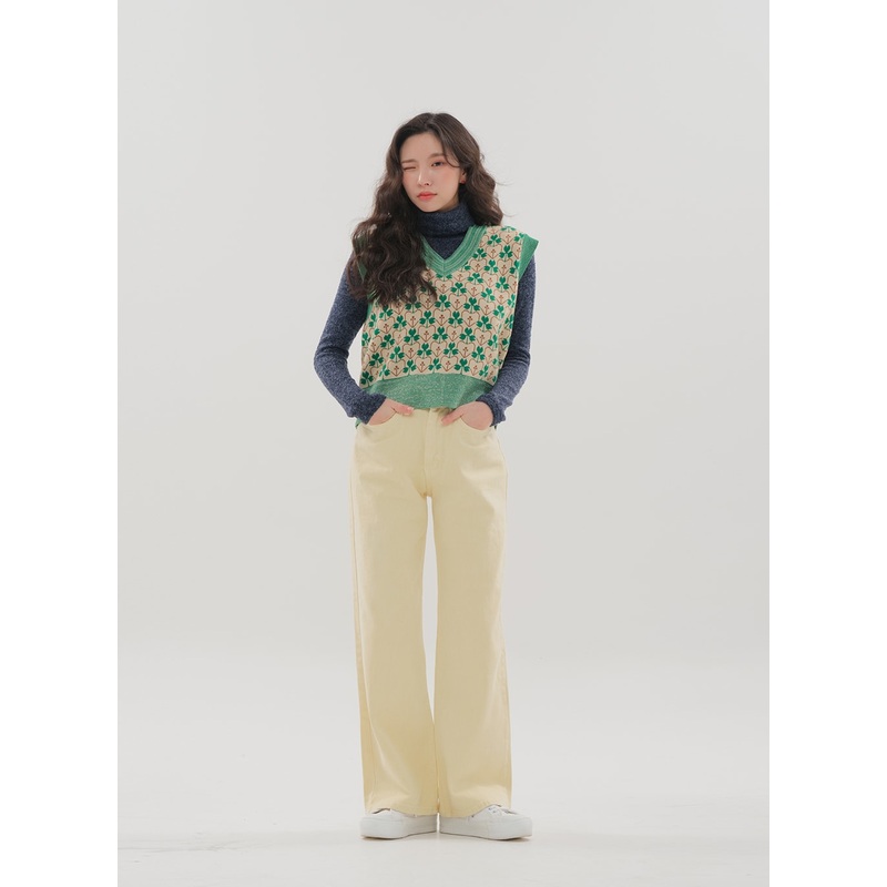 Color Wide Leg Pants B1801 Yellow S