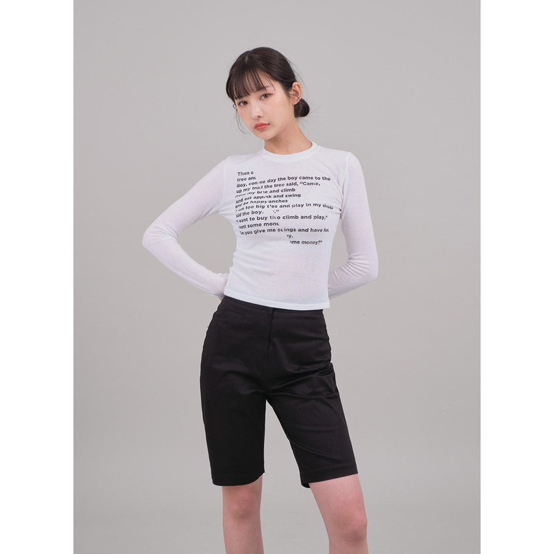 Cropped Long Sleeve T Shirt with Graphic Print F10 Ivory S/M