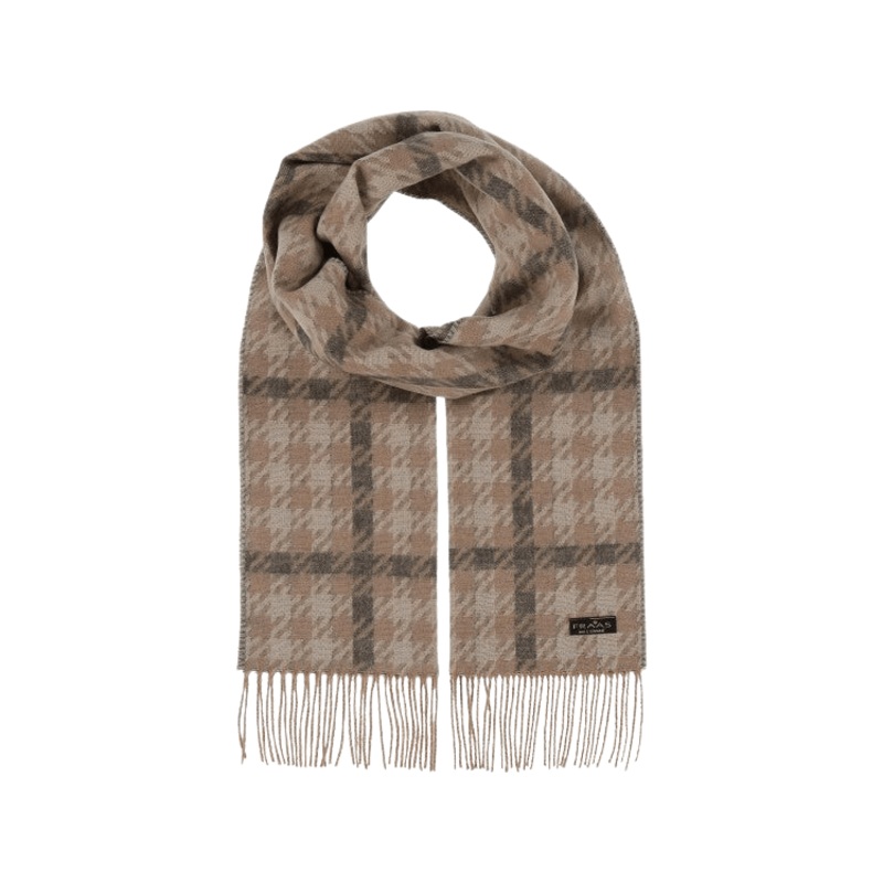Fraas Houndstooth Cashmink Scarf Tan One Size