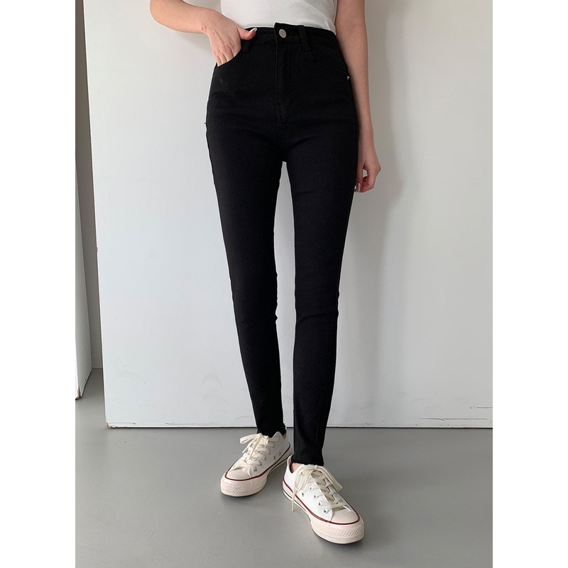 High Waist Cotton Skinny Pants J31 Beige S