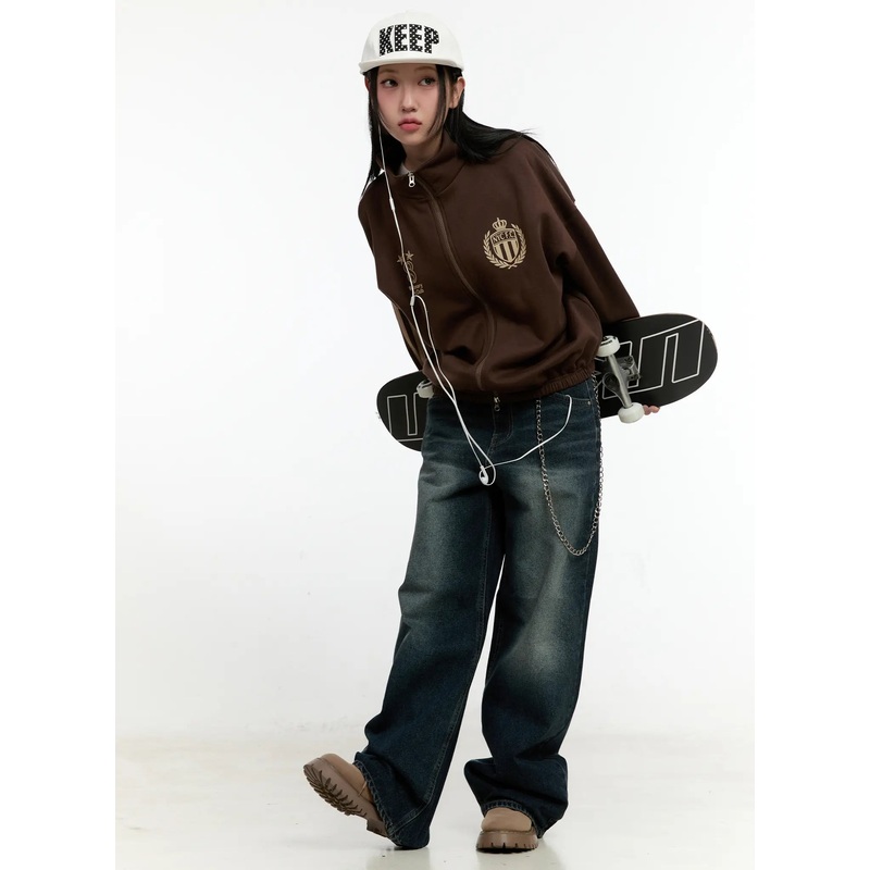 Oversized Fleece Track Jacket CN505 Brown M/L