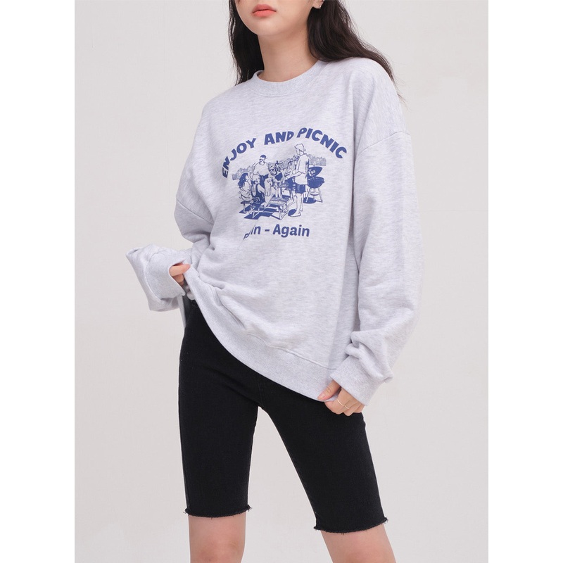 Printed Cotton Sweatshirt Cream S/M