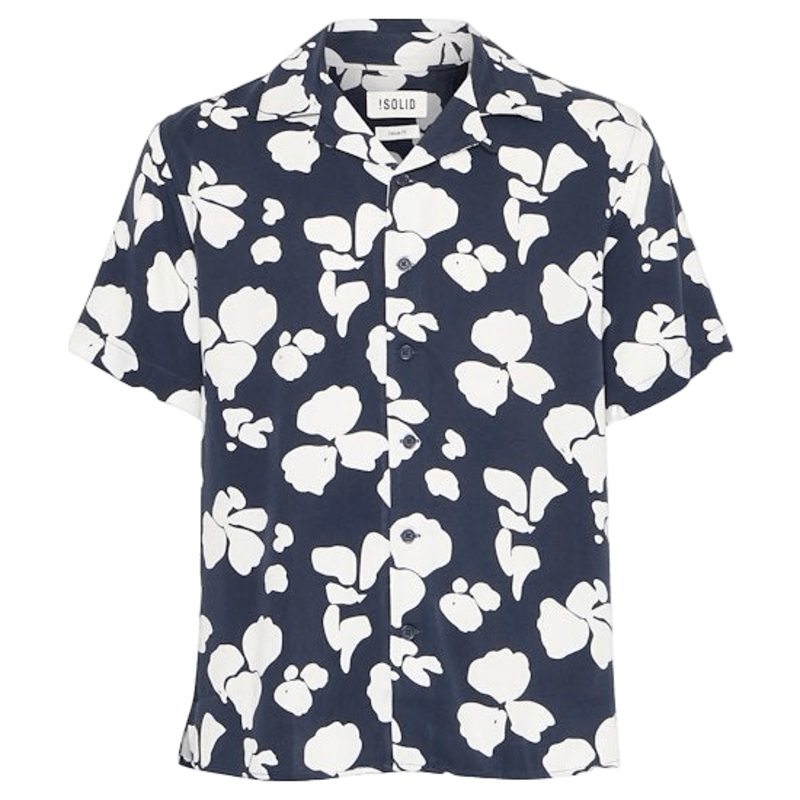 !SOLID Short Sleeve Floral Shirt Insignia Blue Small