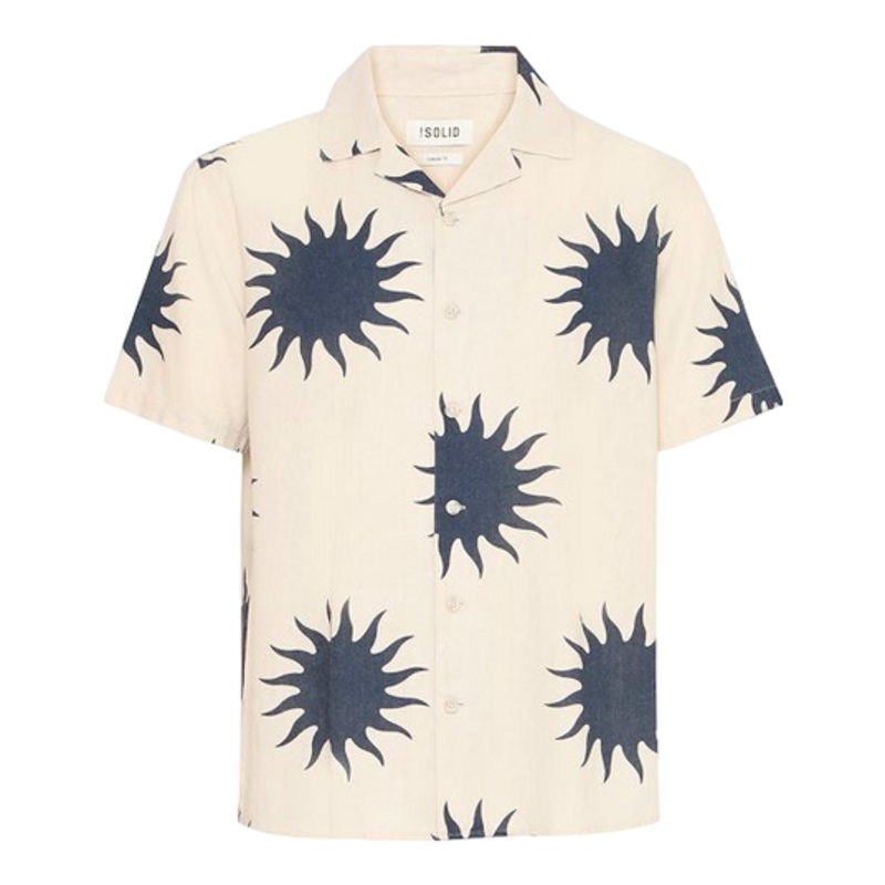 !SOLID Short Sleeve Sun Print Shirt Oatmeal Small
