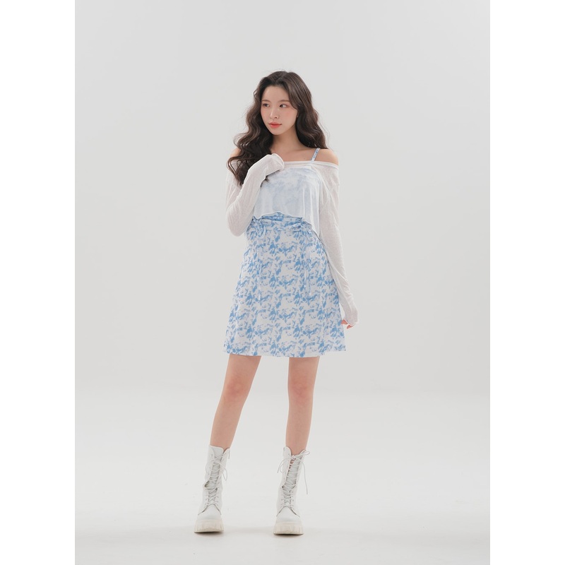 Tie Dye Sleeveless Mini Dress and Top Set Skyblue S