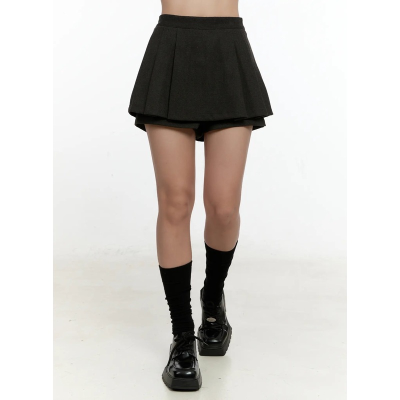 Trendy Pleated Mini Skort CN505 Dark brown S/M